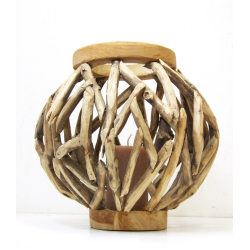 Lampion z drewna TEAK Hand Made 30cm